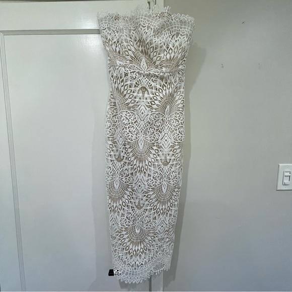 Badgley Mischka Collection Ivory Lace Midi Bustier - Size 2 - Picture 5 of 8